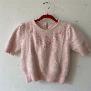 Baby Pink Super Soft Seashell Sweater Size S With Embellishments and Embroidery